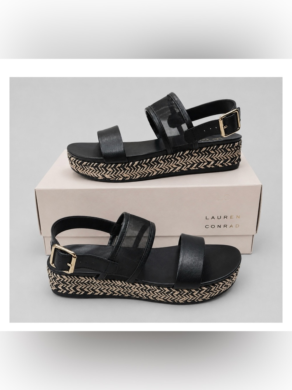 LC Lauren Conrad Black Platform Sandals with Braided Trim - Picture 5 of 14